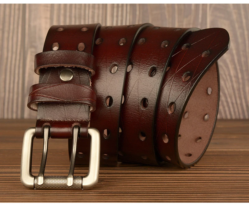 3.8CM High Quality Genuine Leather Belts for Men Brand Strap Male Double Needle Pin Buckle Fancy Vintage Jeans Cowboy
