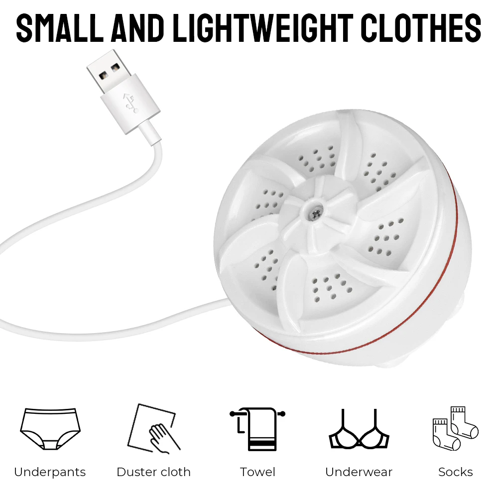 Washing Machine Portable for Travel Home Business Trip USB Wash Dishes Rotating Turbine Multifunction Mini Ultrasonic Washer Duster Cloth