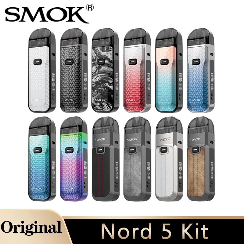 Original SMOK Nord 5 Kit 80W Vape 2000mAh Battery 5ml Pod Cartridge RPM 3 Meshed Coil Electronic Cigarette Vaporizer
