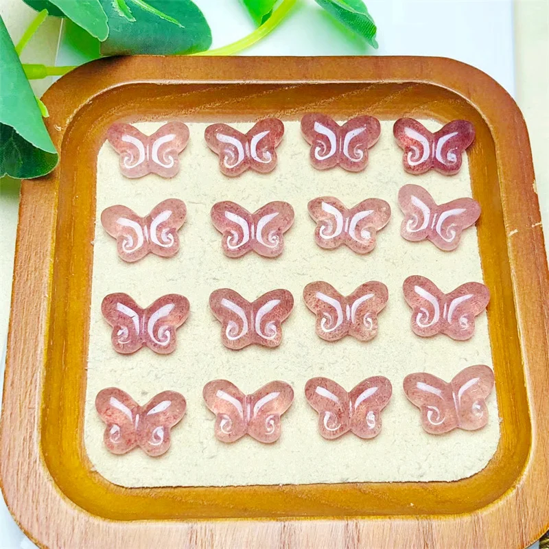 

10PCS Natural Strawberry Quartz Butterfly Wings Fashion Jewelry Healing Gemstone Making DIY Necklace Christmas Present