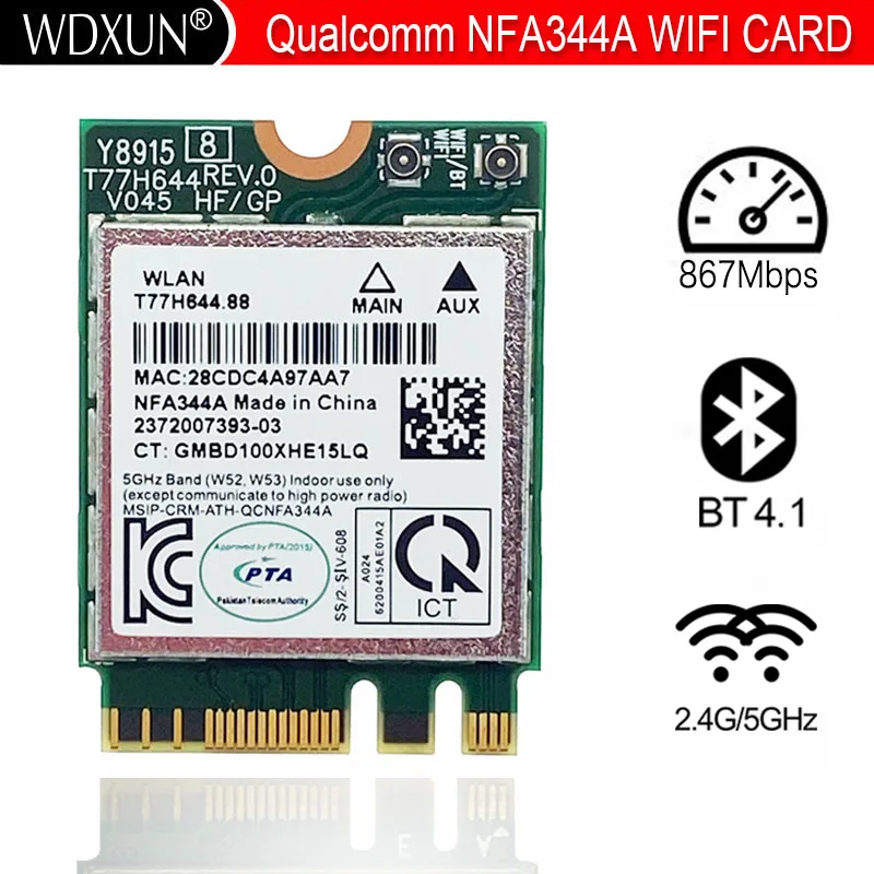 

Qualcomm Atheros Wireless AC Wi-Fi adapter QCNFA344A NFA344A 802.11ac 867Mbps wifi Dual Band + BT4.1 bluetooth 4.1 NGFF Card