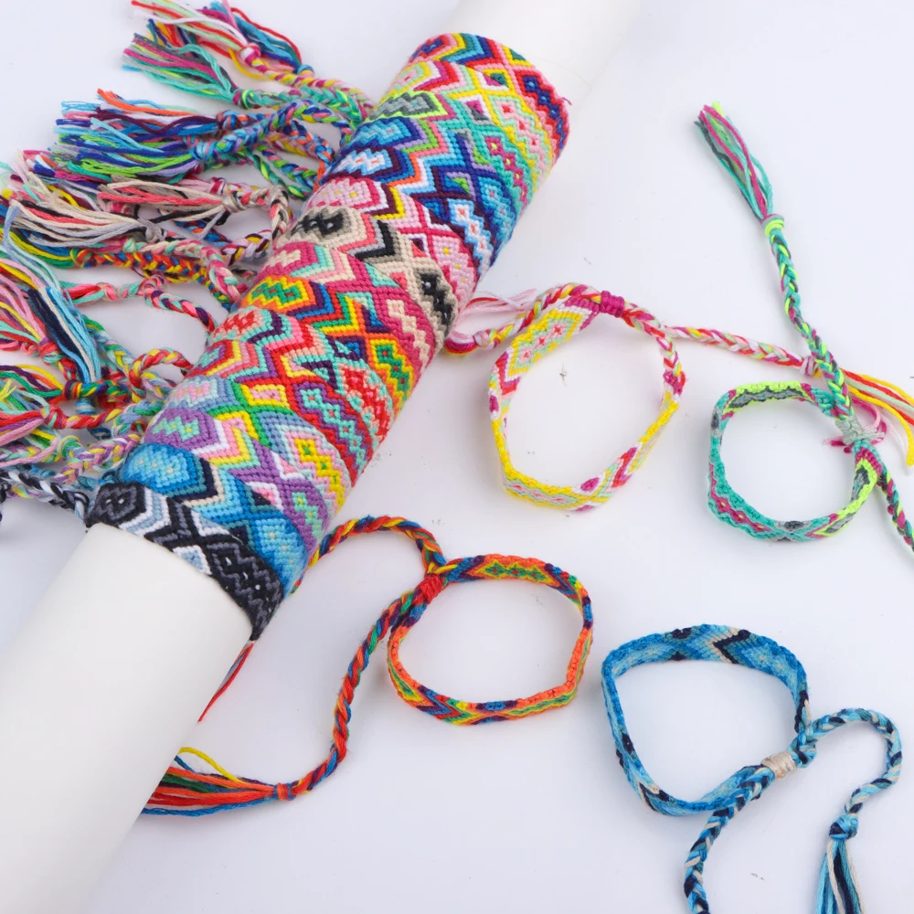 12 Teile/los Böhmischen Ethnischen Stil Hand Gewebtes Armband, Einstellbare Spitze Up Neutral Strand Surfen Freundschaft Party Zubehör – Detail 18