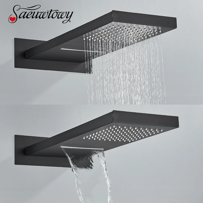 RectangleMatteBlackStainlessSteelShowerHeadRainfallShowerHead