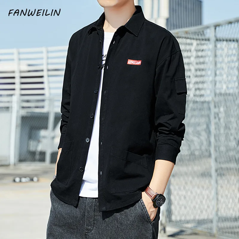 

Japanese Fashion Mens Clothing Black Long Sleeve Cargo Dragon Shirt 2023 Autumn New Men Button Up Cotton Oversized Shirts Blouse