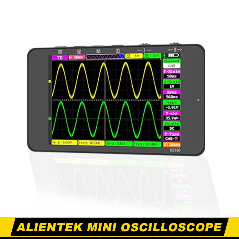 

Портативный цифровой мини-Осциллограф ALIENTEK DS100, двухканальный Многофункциональный тестер электронных компонентов с полосой пропускания 50 м