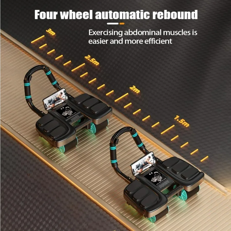 2025 New Ab Wheel Roller with Elbow Support - Automatic Rebound Abdominal Wheel Roller, The Upgraded Four-wheel Abdominal Wheel