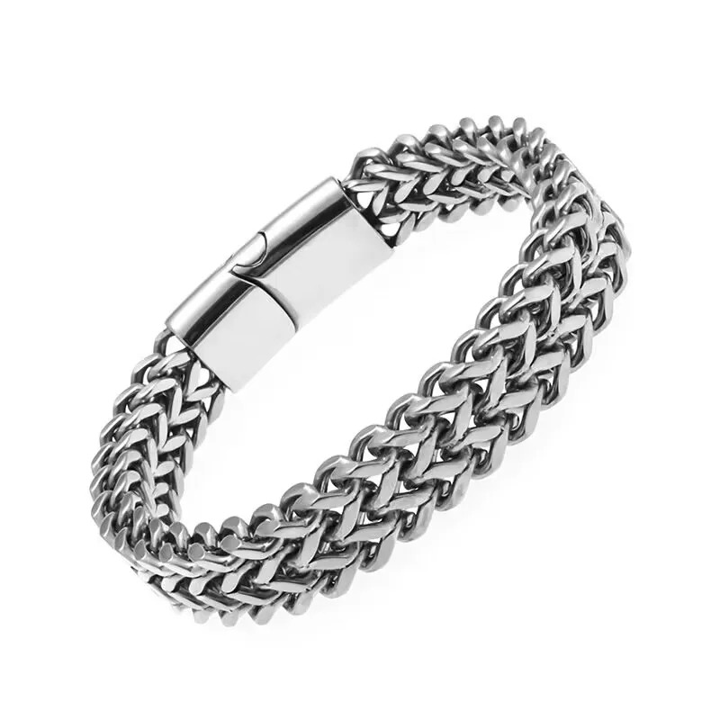 Mens Classic Silver Color Stainless Steel Braided Bracelet Metal