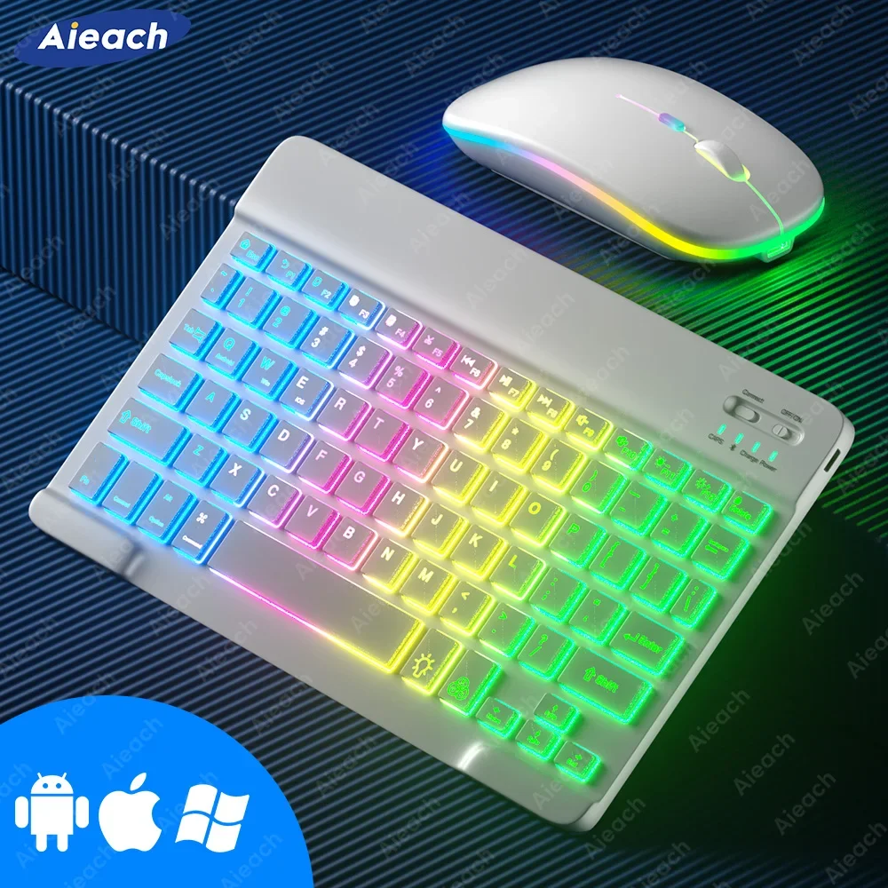 Keyboard For Tablet Android iOS Windows Wireless Mouse Keyboard Bluetooth-compatible Rainbow Backlit For iPad Phone