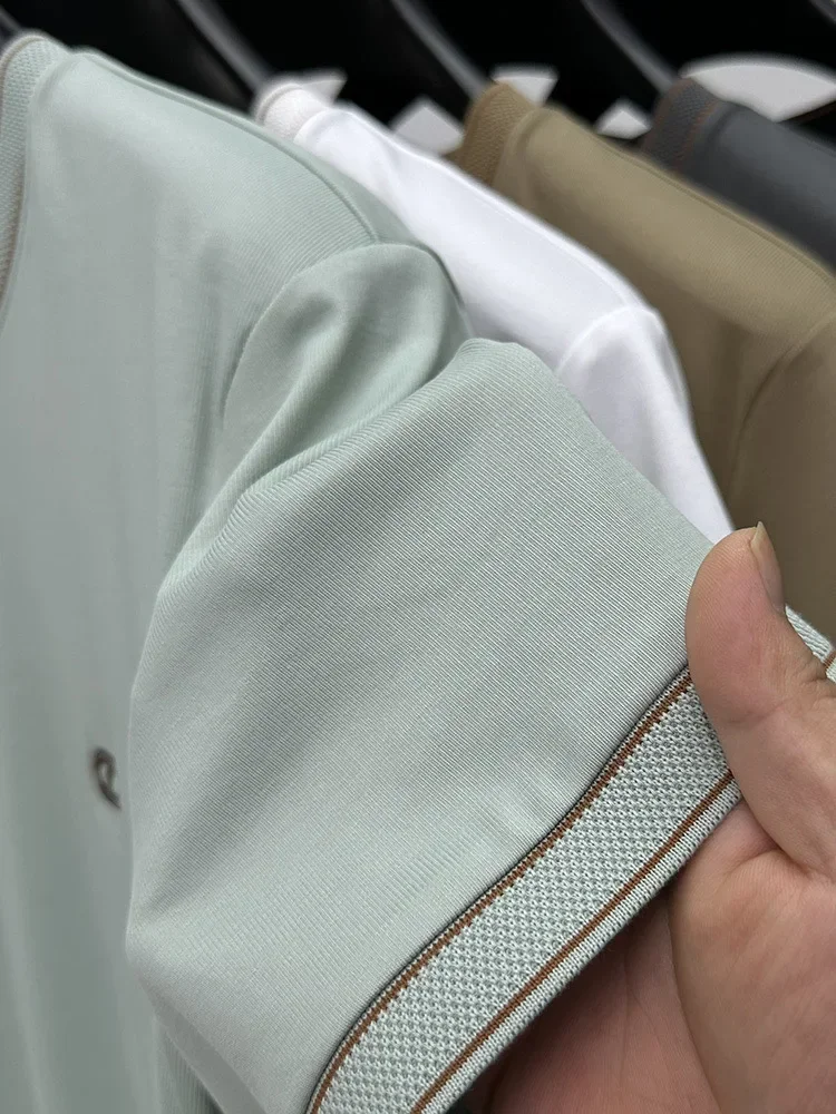 Modisches Marken-T-Shirt mit Prägung für Herren, kurzärmelig, Sommer, leicht, atmungsaktiv, neu, hochwertig, koreanischer Stil, lässiges Rundhals-Oberteil – Detail 5