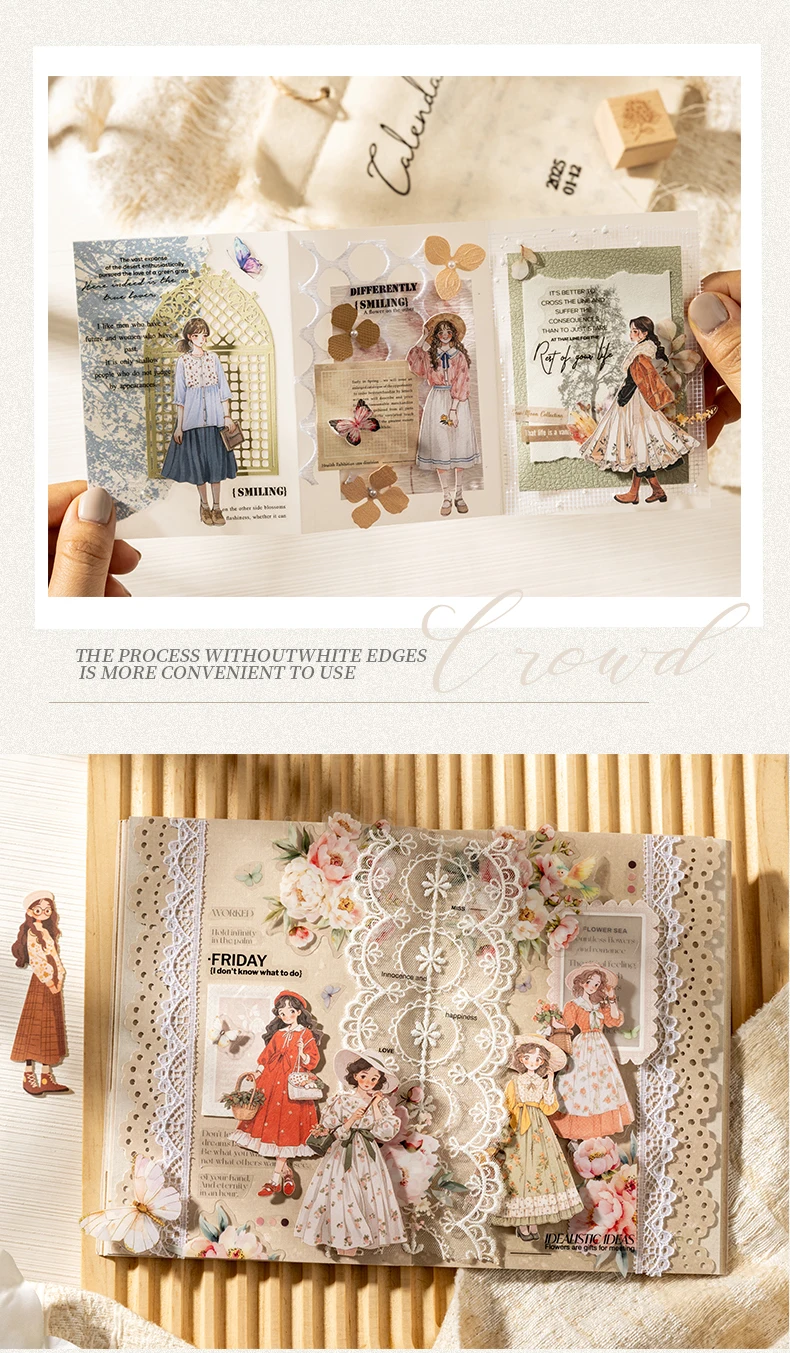 Journal GO 100 Stück niedliche Charaktere Aufkleber PET Junk Journal Material Mädchen Leben DIY Scrapbooking Karte Collage Briefpapier Aufkleber – Detail 11