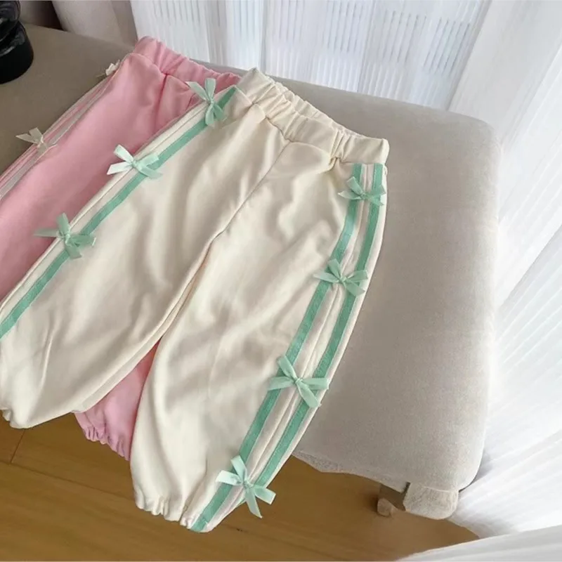 Fashion Baby Girl Bow Sweatpants Casual Stripe Pants Loose Infant Child Cute Sport Trousers Spring Autumn Baby Clothes 1-5Y