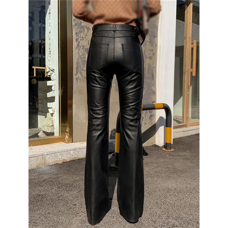 パンツ Hippie leather bellbottom Womens Sexy PU Leather Bell Bottom Pants Slim Fit, Low Waist