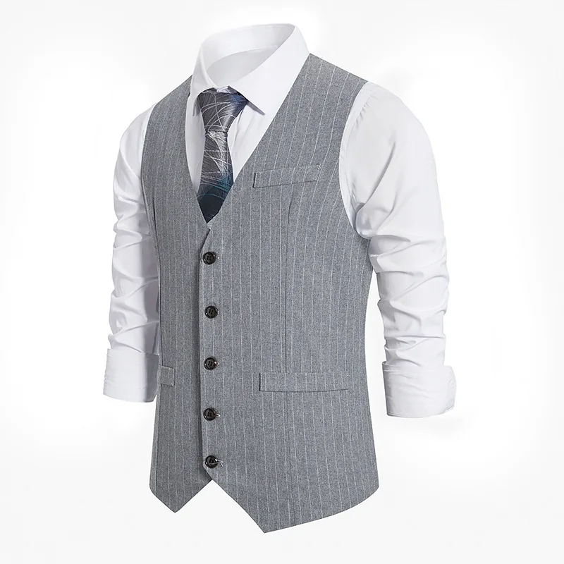 2024 Euro Code New Men's Striped Single-breasted Waistcoat Men's Casual Striped Men's Suit Retro Vest Waistcoat 3