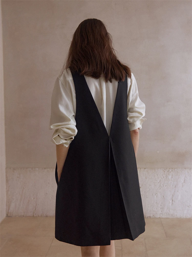 New Trendy 2025 Autunno Donna Scollo a V Abito in lana Lady Comodo Loose Fit A Line Abiti Marchio di abbigliamento MY0007 5