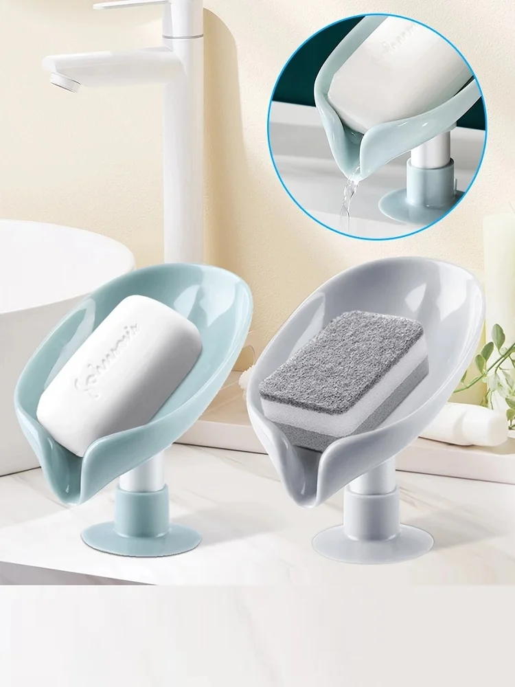 Leaf Shape Soap Box Drain Holder Bathroom Gadgets Shower Dish Storage Plate Powerful Sucker Supplies |