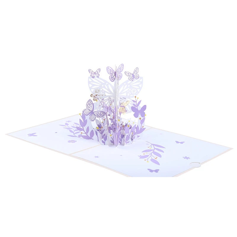 Purple Butterfly Birthday PopUp Card Butterfly Flower Basket 3D Greeting Cards For Women Girl Daughter Mothers Day
