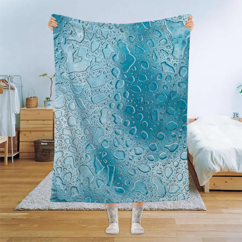 Water Droplets Pattern Flannel Throw Blanket Soft Warm Home Office Sofa Bed Queen Size Camping Picnic Gifts Blanket Decor King