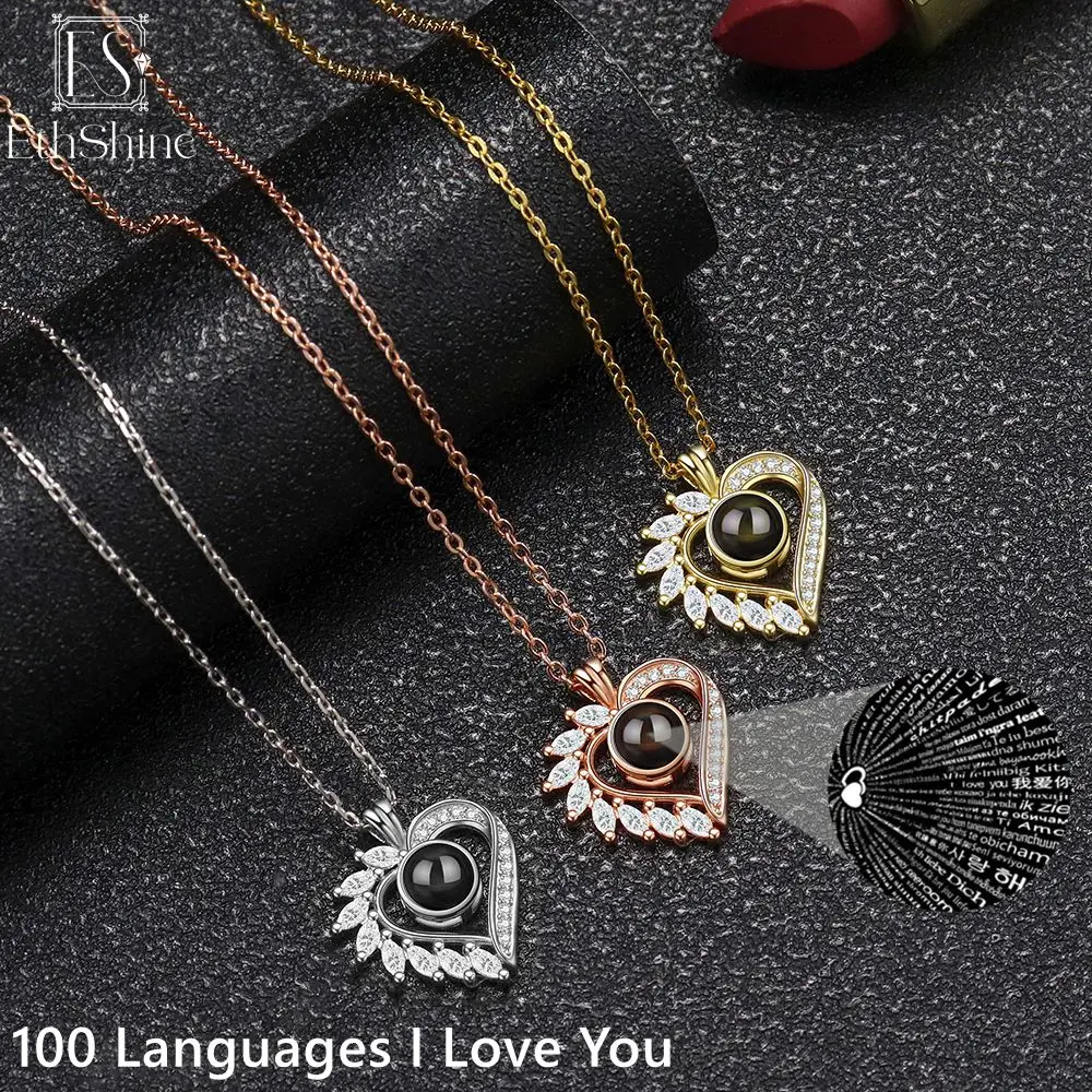 Buy 925 Sterling Silver Necklace Custom Projection Necklace Photo Necklace  100 Languages ​​I Love You Pendant Birthday Graduation Personalized Gifts  for Woman(Rose Gold Black and White 20) Online at desertcartINDIA