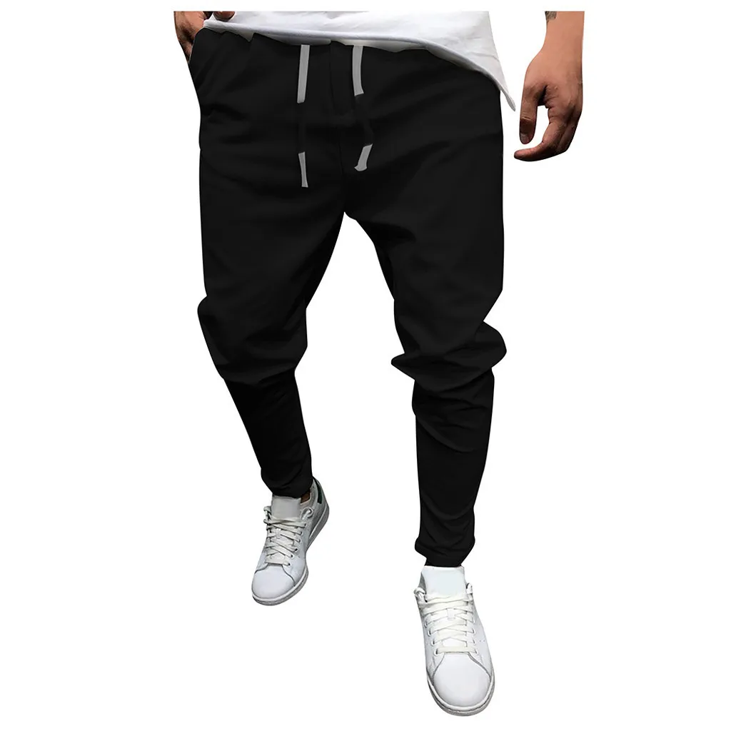 Men's Autumn Winter Sweatpants High Elastic Waist Drawstring Trousers