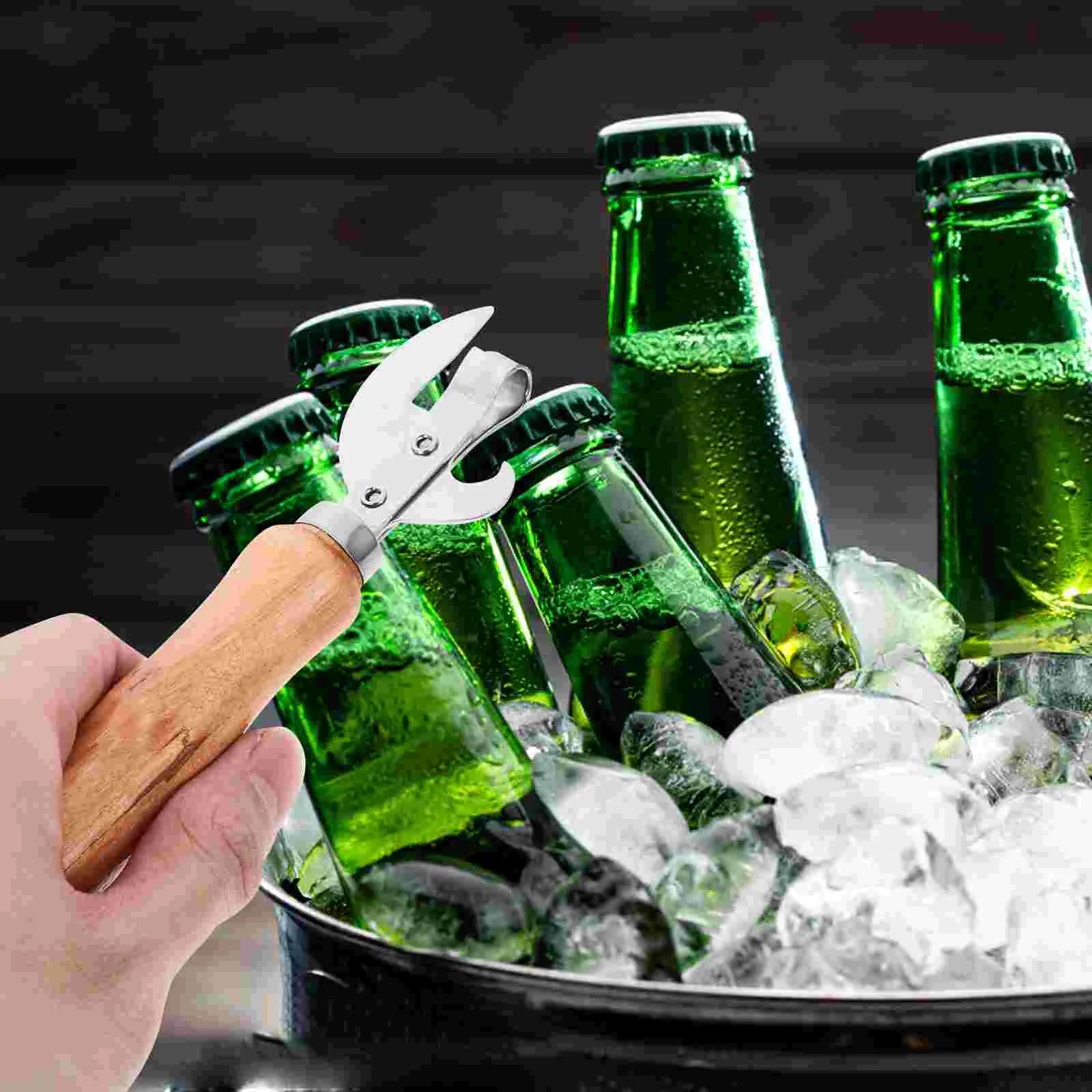 

Stainless Steel Bottle Opener Wooden Handle Beer Multifunctional Can Household Kitchen Gadgets (wooden Tip Opening) 2pcs