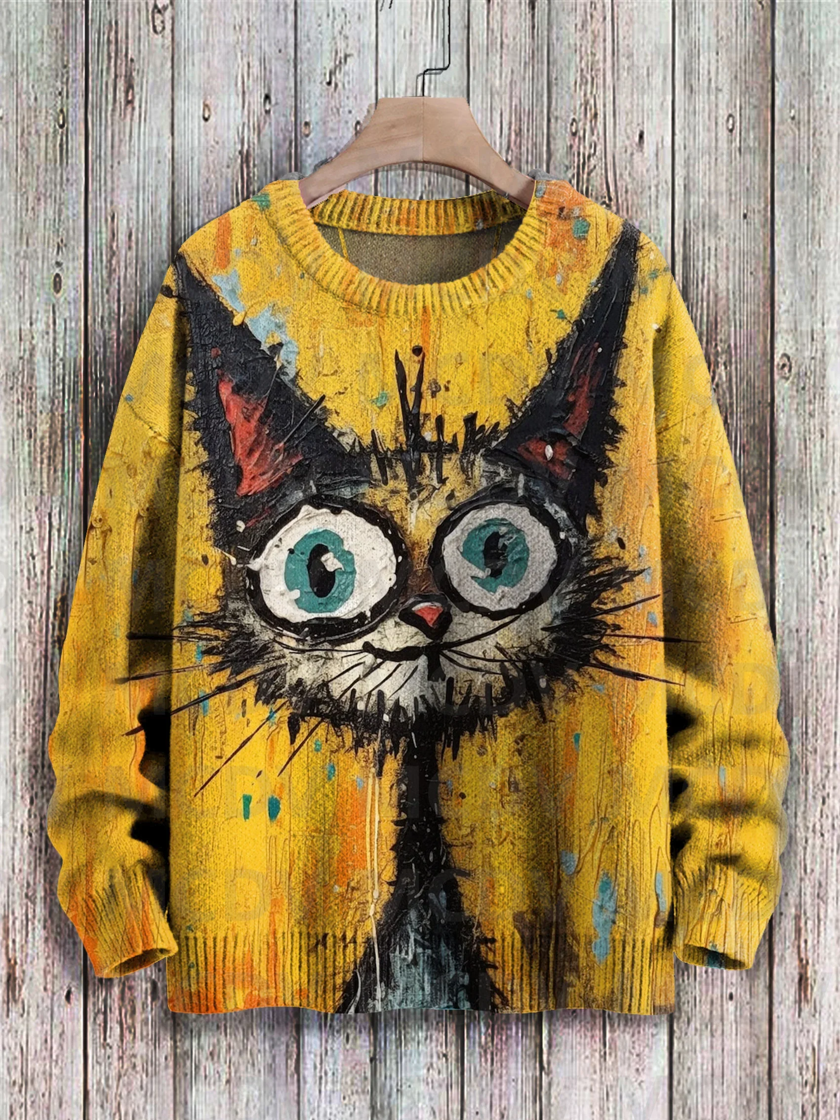 Cute Black Cat Flower Birds Art Pattern Print Casual Knit Pullover Sweater Classic Sweater Men's For Women's Pullover