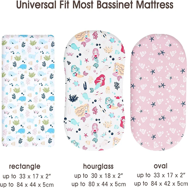 3PCS Bassinet Sheets for Baby Boy Girl Stretchy Breathable Fitted Sheet Universal for Bassinet Cradle Hourglass Oval Pad