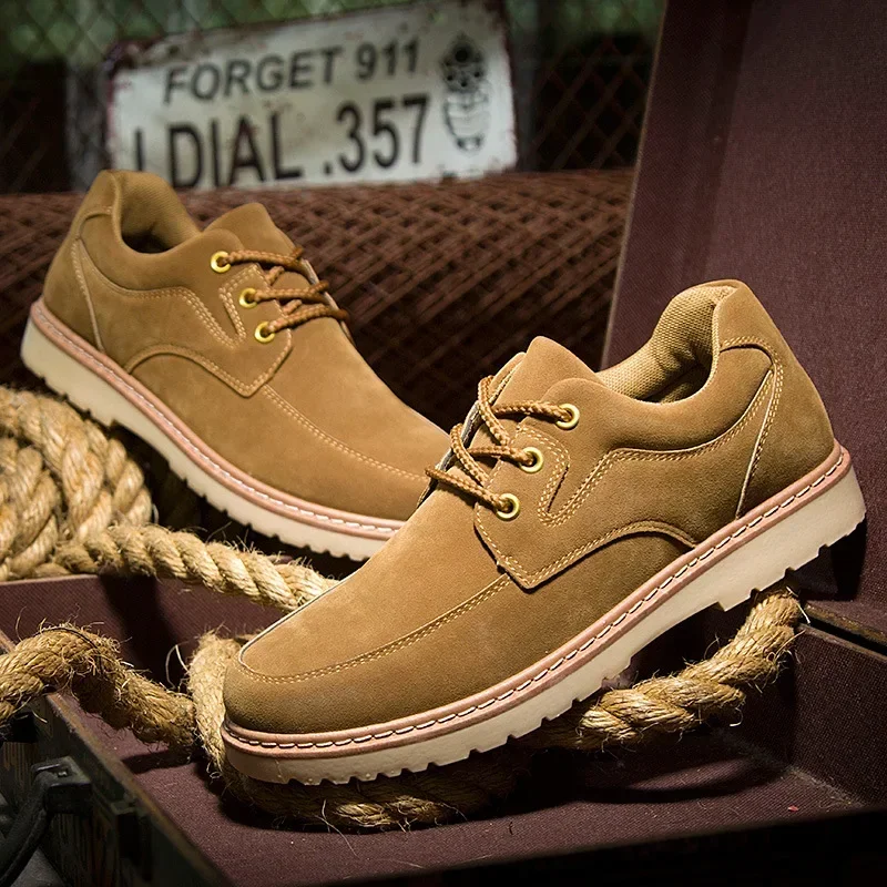 

High Quality Men Suede Casual Shoes Male Outdoor Non-slip Working Short Boots Mens Low Top Lace Up Flats Shoes Business Man Shoe