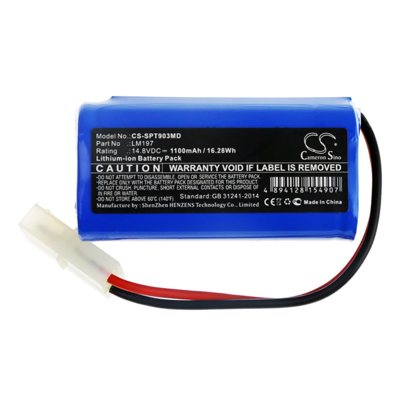 Medical Battery For SPRING LM197 ECG-903A Li-ion 14.80V 1100mAh / 16.28Wh Blue 67.60 * 35.00 * 33.30mm