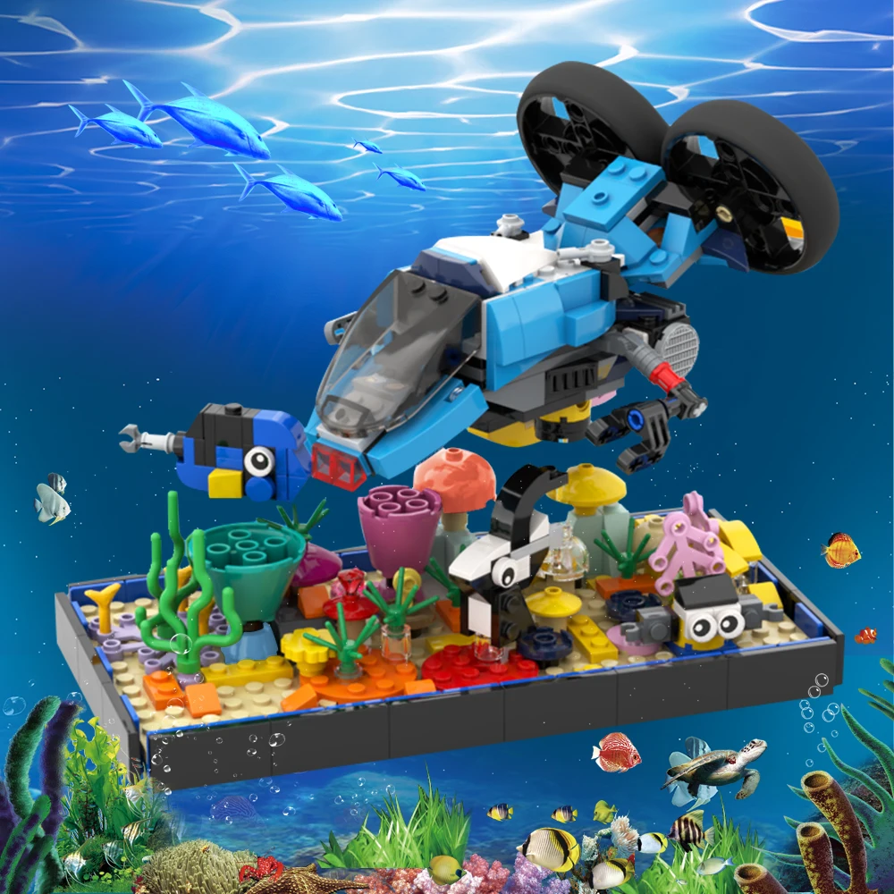 

MOC Ocean Coral Reef + Submarine Bricks Submarine Creative Plants Underwater World Scenes Building Block Kids Toy Birthday Gift