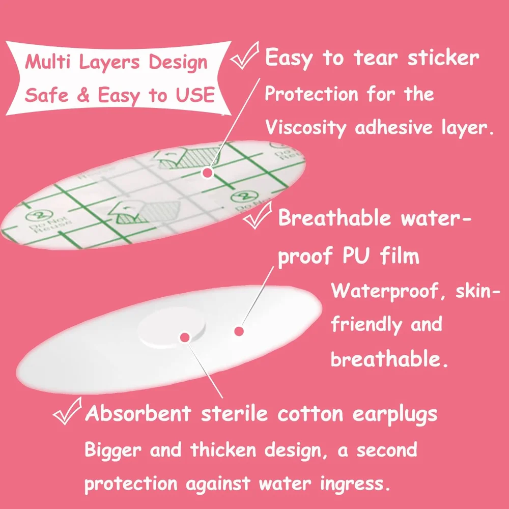 20-Pack Baby Ear Covers for Shower with Cotton Ball,Baby Shower Baby Ear Protection for Bath,Waterproof Covers Stickers