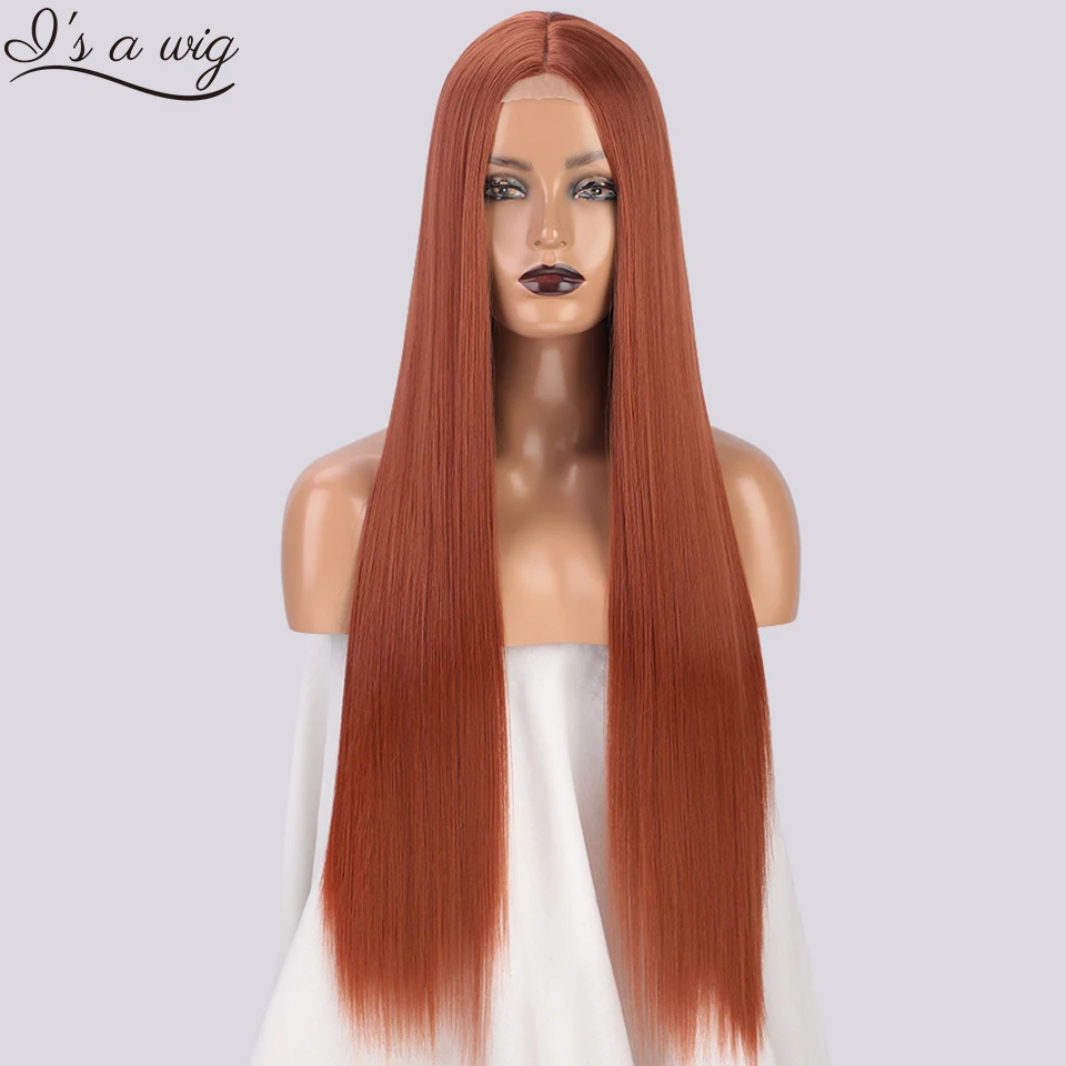 I's a wig Synthetic Wigs for Women Long Straight Brick Red Cosplay Middle Part Daily Use Grey Black Blonde Lolita Hairs | Шиньоны и - Цена: 2 141,28 - 2 280,63 руб.