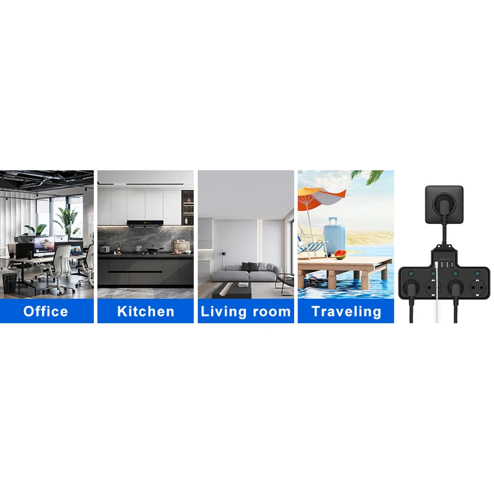 1pc Multifunctional Socket 16A 4000W 4-Way Power Strip With USB Ports Wall Mounting Socker Electrical Plugs Connectors