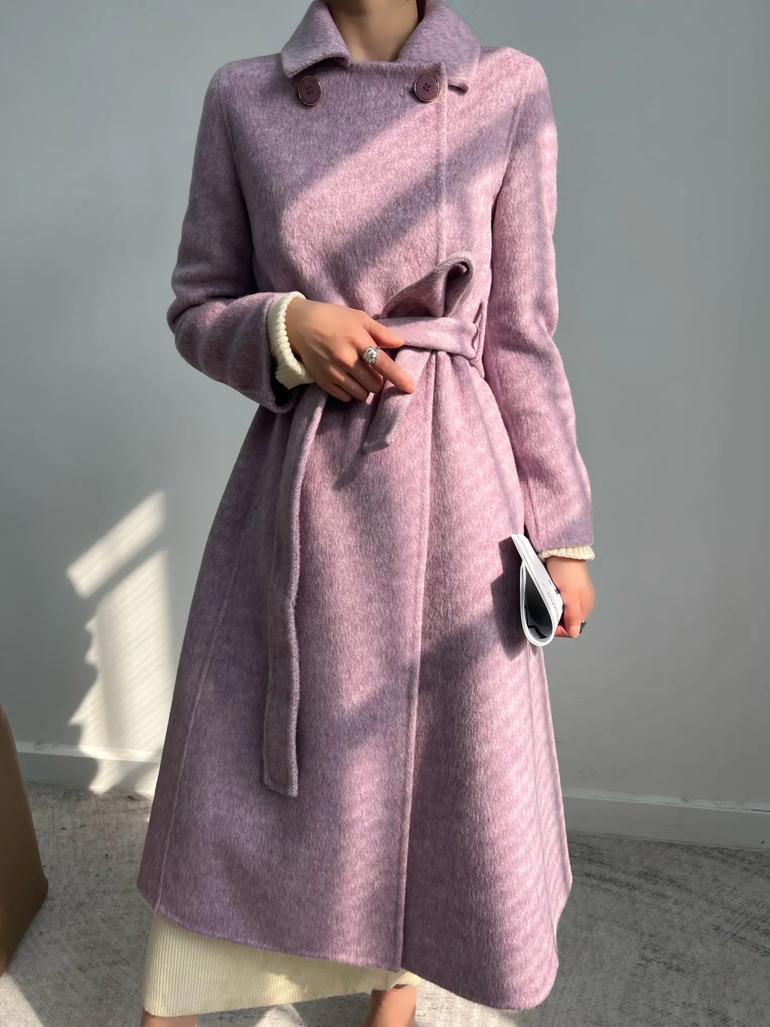 

VERY NOBLE New Fashionable Women's Autumn and Winter Cashmere Coat Long Slim Double-breasted Warm Cashmere Jacket