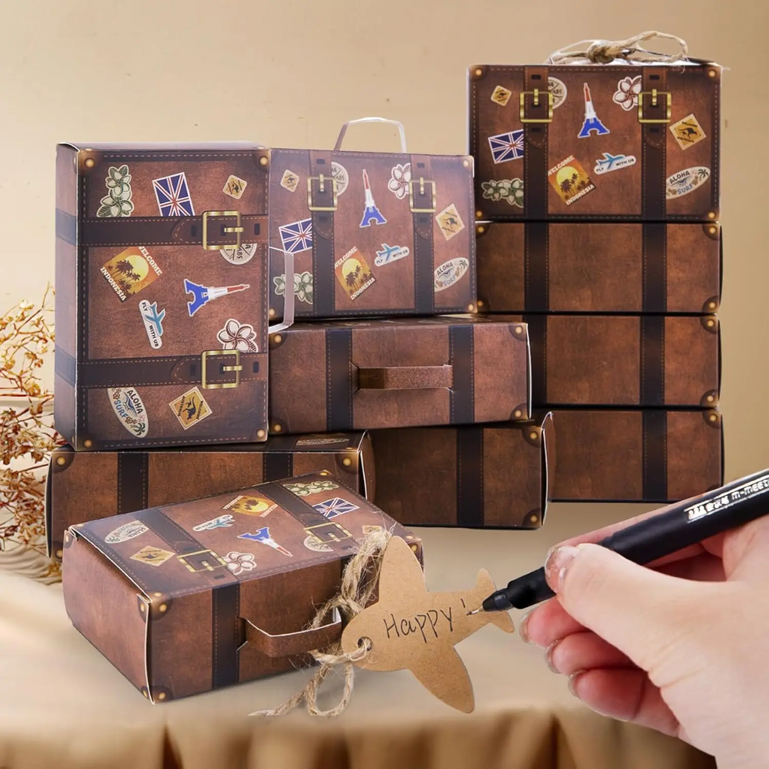 5 stücke/10 stücke Mini Reise Box Candy Box Geburtstag Hochzeit Reise Thema Party Geschenk Box Kraft Papier Mit retro Label Decoration2025New – Detail 11