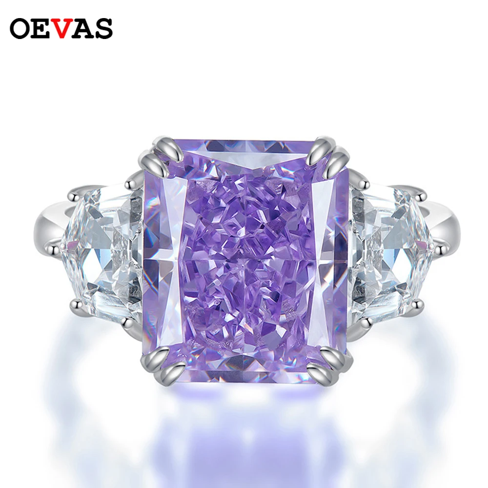 

OEVAS 100% 925 Sterling Silver 10*12mm Purple Yellow High Carbon Diamond Ice Flower Cut Rings For Women Sparkling Fine Jewelry