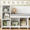 67" Kids Reading Nook with Bench, Kids Bookshelf and Bookcase with Seat Cushion and 6 Storage Cubbies, Toy Storage Box on 6