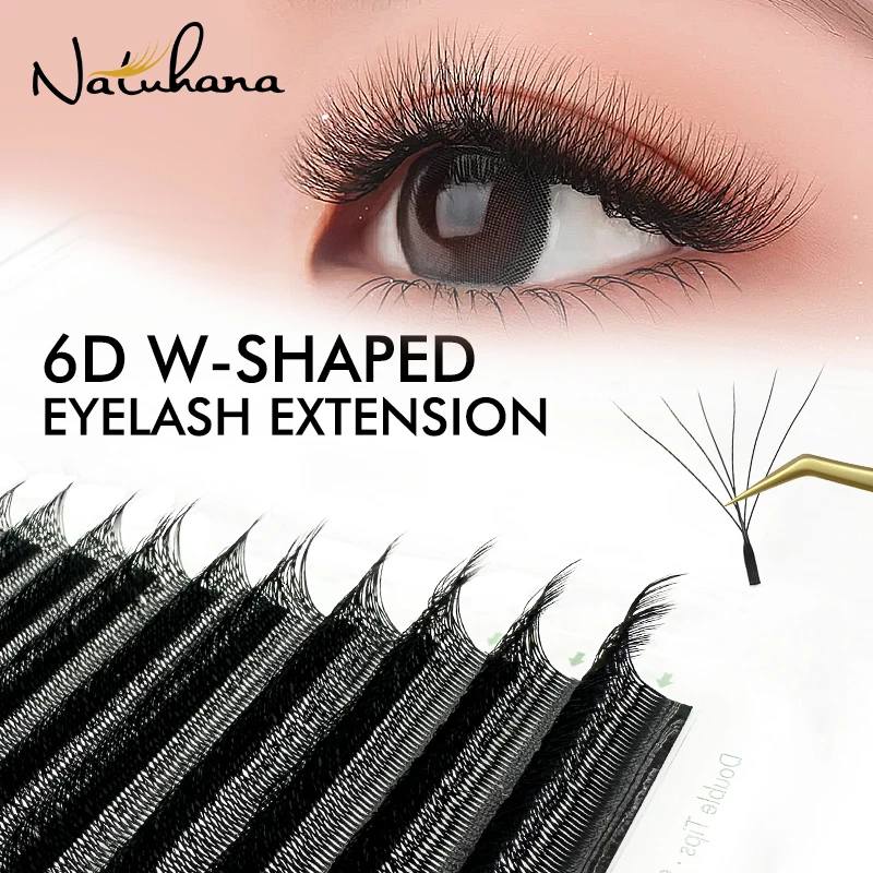 

NATUHANA 6D W Shape Premade Volume Fans Lashes Automatic Flowering Bloom Natural Soft False Eyelashes