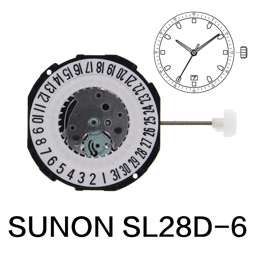 SL28-6 Quartz Movement Three Hands Calendar Date Wristwatch Repair Accessories For China Sunon