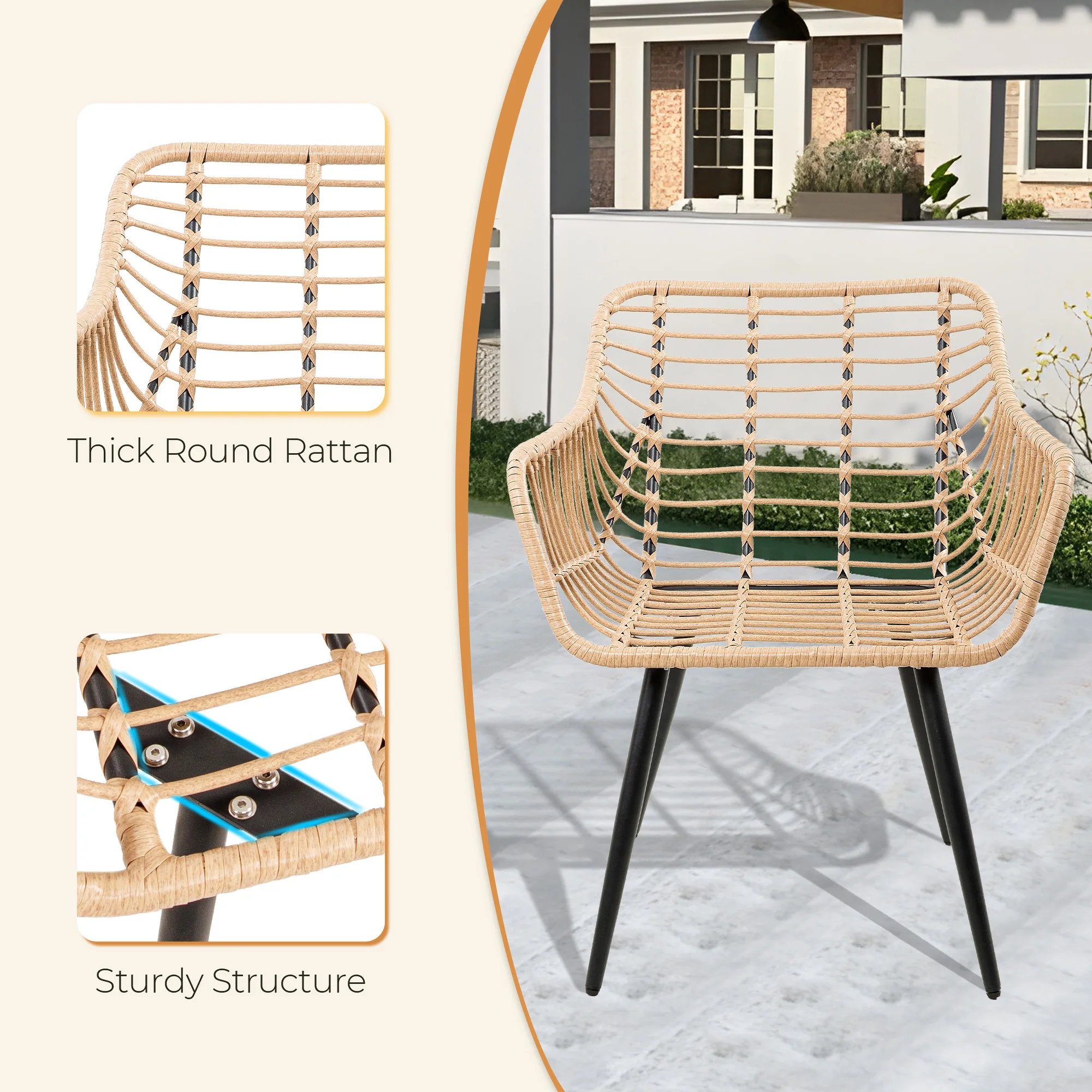 5 Piece Patio Furniture Set, Outdoor Wicker Small Conversation Bistro Set, All-Weather PE Rattan Chairs with Ottoman & Coffee Ta - Image 6