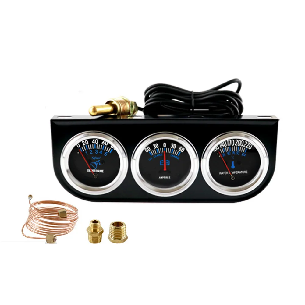 52mm 24V 트리플 게이지 클러스터 클래식 기계식 포인터 수온 오일 압력 연료 레벨 트럭 대시보드 장착용