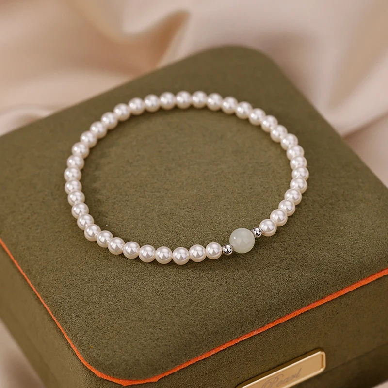 925 Silver Pearl and Jade Bracelet for Women, Light, Luxury, Niche, Delicate, Bead, Hand Decoration, New, 2024