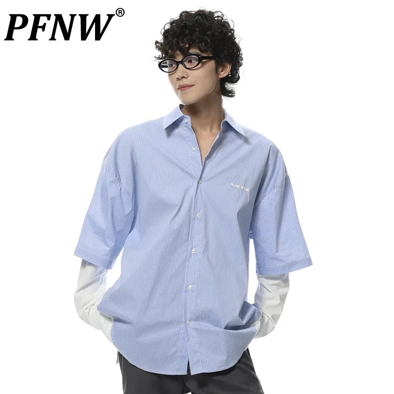 

Мужская рубашка в клетку PFNW, винтажная тонкая Солнцезащитная рубашка с отложным воротником и длинными рукавами, модель 28W3917