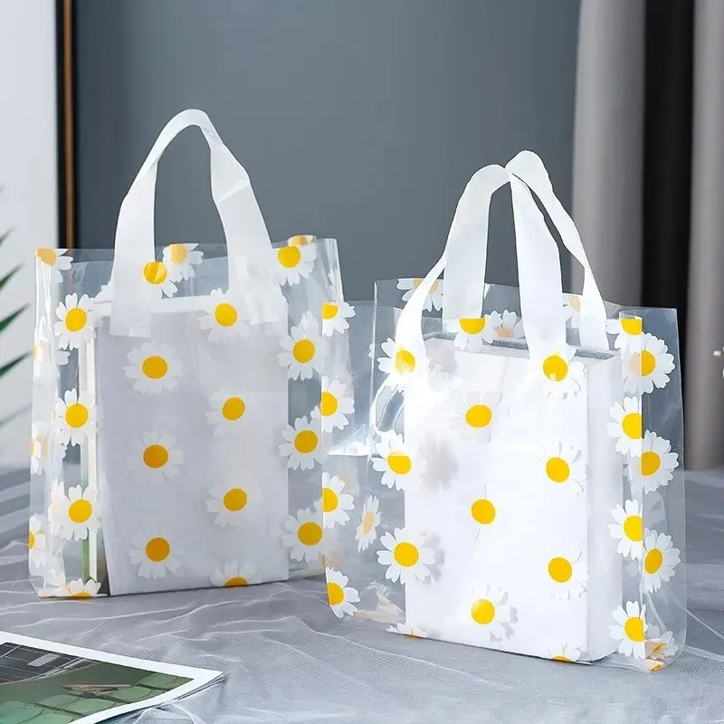 Gift bags 5pcs Transparent Daisy Gift Bags Birthday Wedding Party Gift Packaging Bag Put Food Lunch Storage Bag