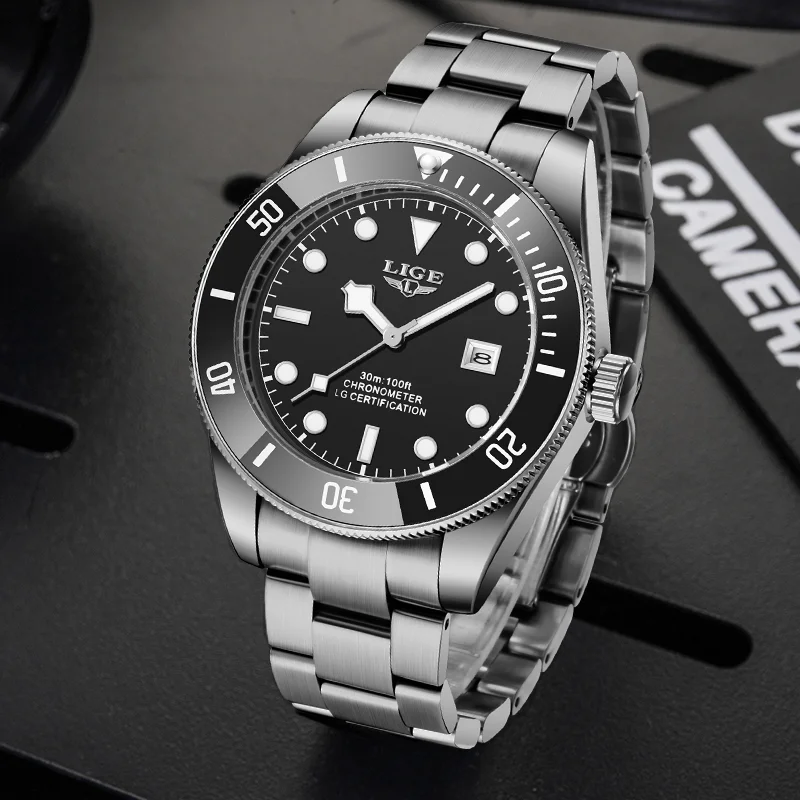 

LIGE Original Quartz Men Watch Top Brand Stainless Men's Watches Waterproof Wristwatch Luminous Calendar Clock Relogio Masculino