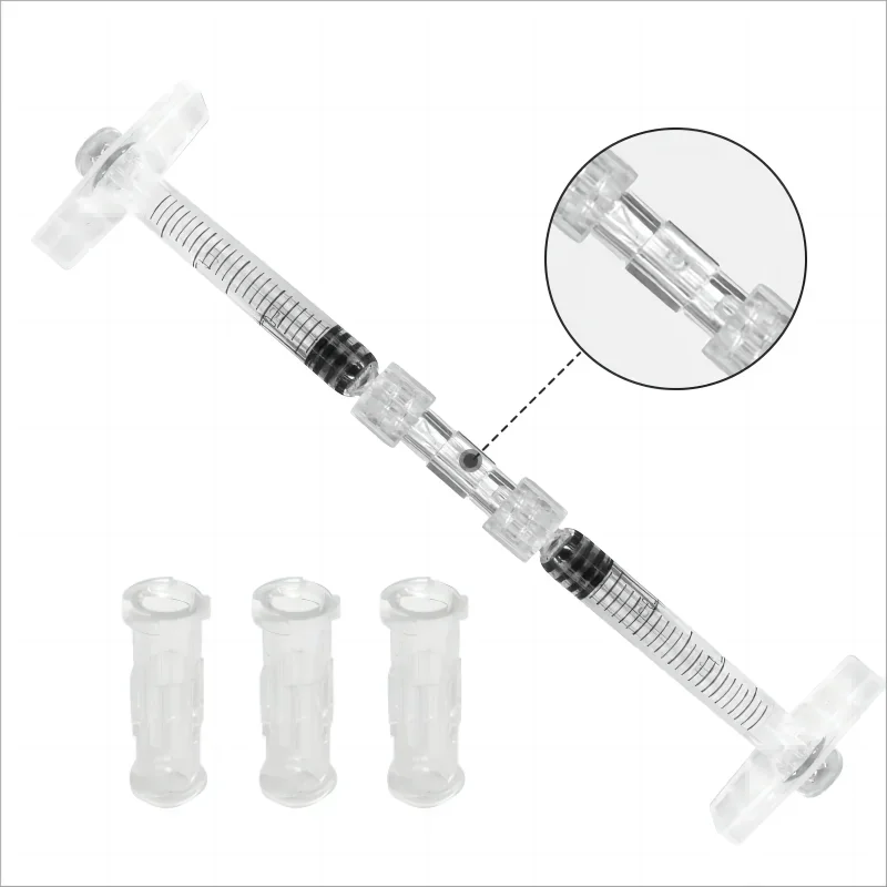 Disposable sterile double helix sterile Luer lock adapter, leak proof transparent plastic syringe connector