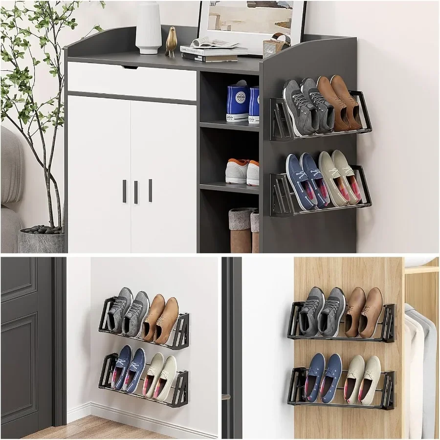 Wall Mounted Shoe Rack 3 Pack Wall Shoe Rack Holds 6 pairs of shoes with Sticky Adhesive Strips shoe organizer Space Saving Sli