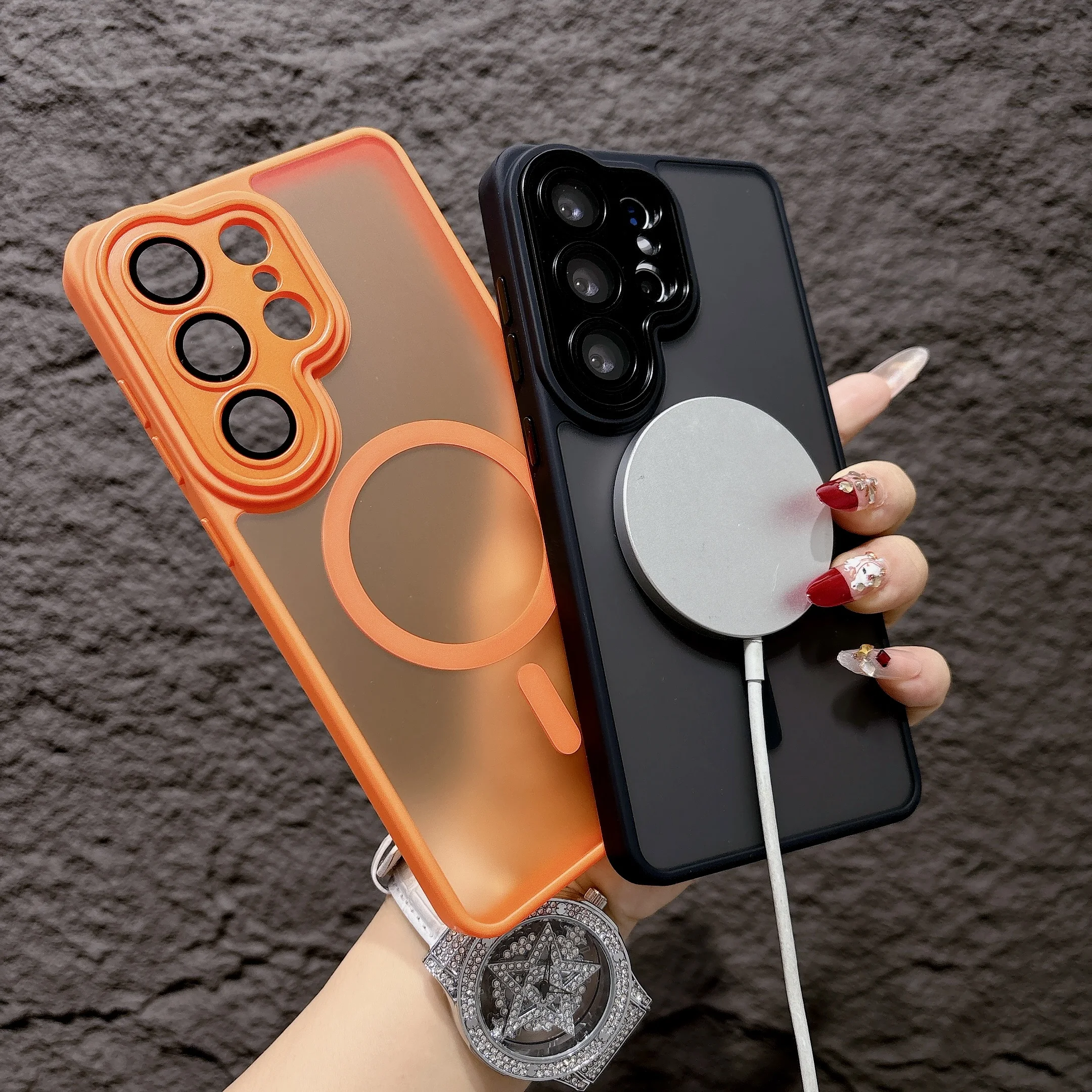 Luxury Magnetic Lens Protector Matte Case with Wireless Charging Compatibility