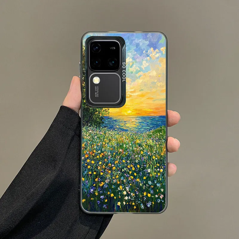 Für Samsung S24 S23 Ultra Plus FE S25 S22 Ultra Plus S21 FE Laser Telefon Fall Ästhetische Schönheit Sonnenuntergang Blume Feld Abdeckung Fundas – Detail 4