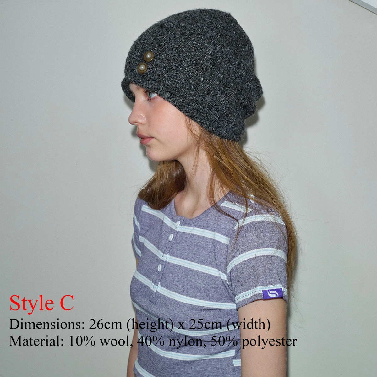 Gorro de punto de lana y piel auténtica