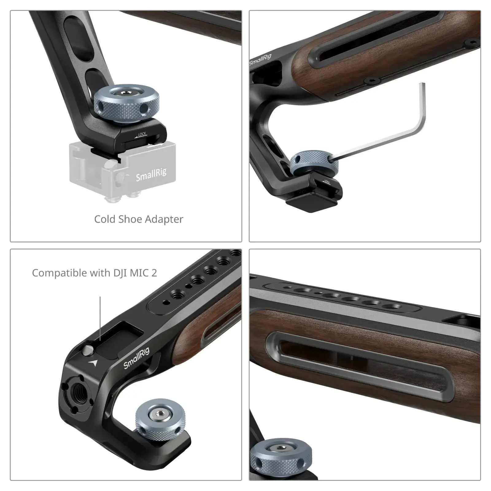 Wooden Top Handle NATO,Cold Shoe,1/4'' ARRI 3/8'' Shooting HandGrip Extend Monit